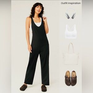 Women's Black waffle knit soft overalls by Glowmode